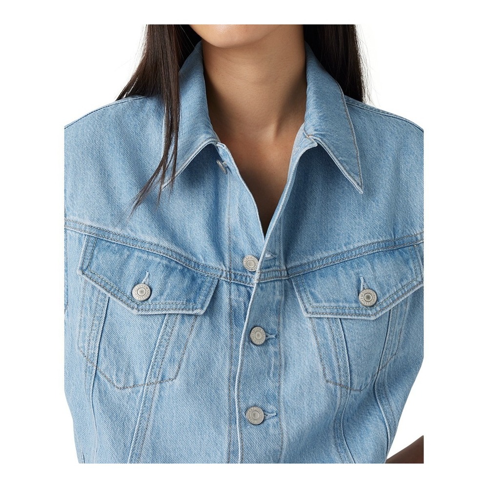 Levi's Denim Dress Women XS Blue NWT Sleeveless Midi Button Front Pockets - Picture 2 of 9